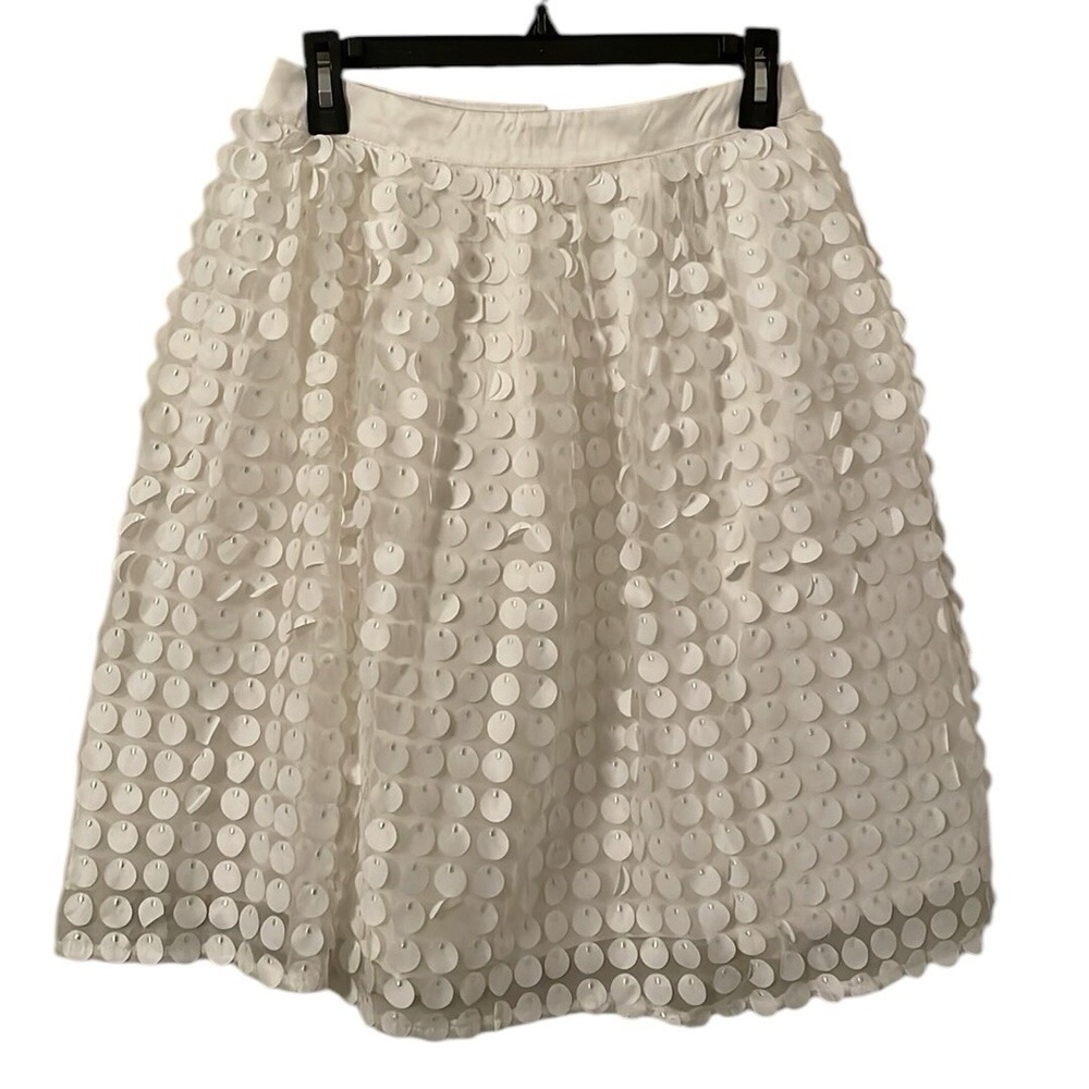 English Factory Women's White Circles Lined Back‎ Zip Knee Length Skirt Size S
